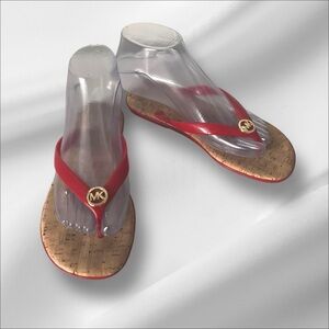 Michael Kors Red Jelly Cork Thong Flip Flops SZ 6 Women Summer Sandal Beach